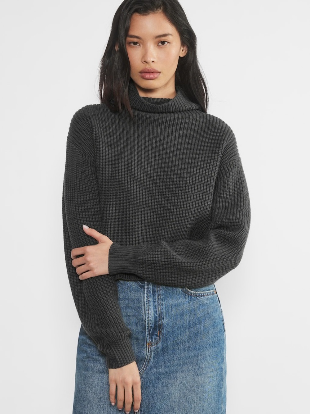 Wilfred Montpellier Charcoal Gray Merino Wool Waist Turtleneck | XXS